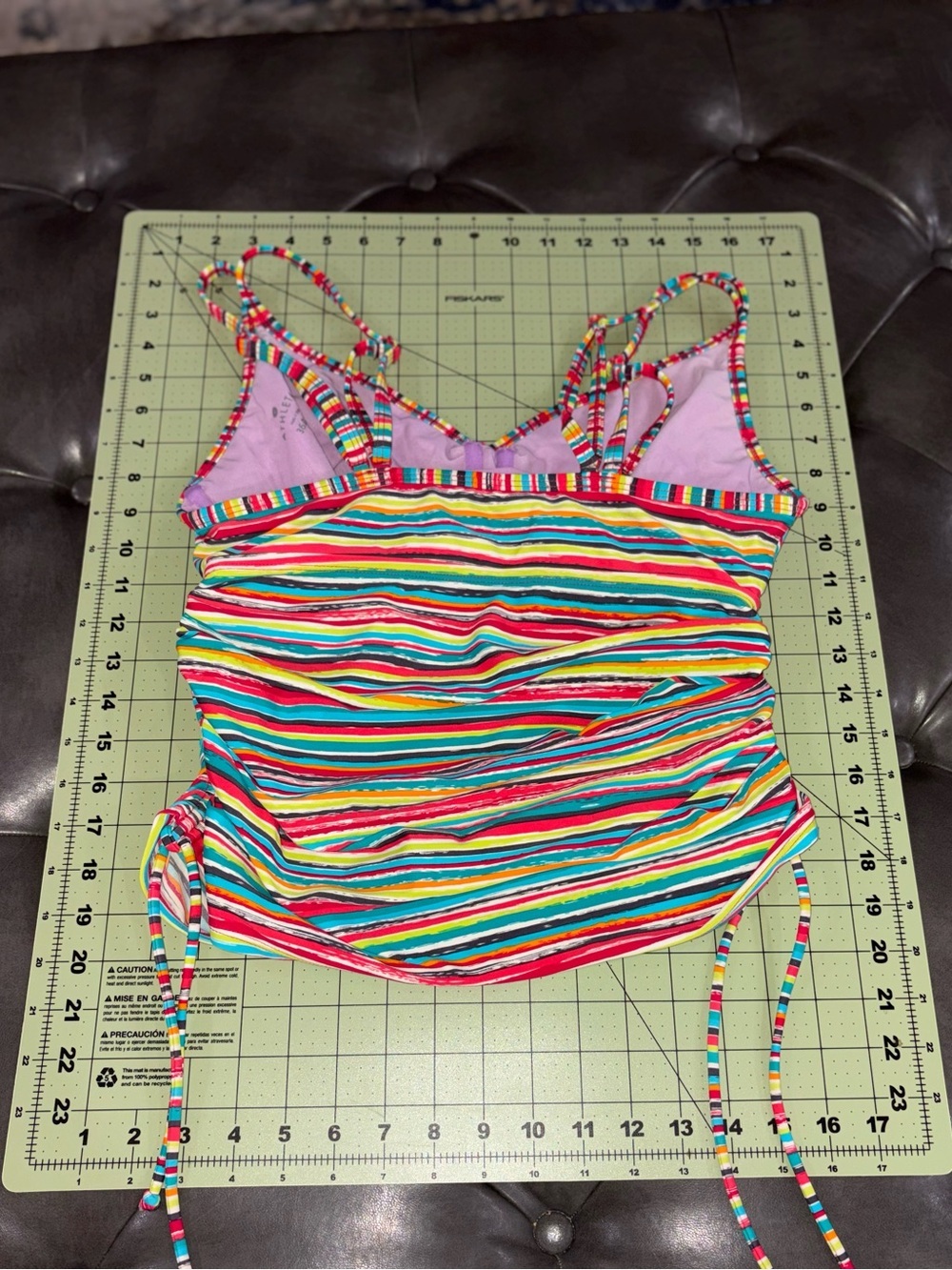 Athleta Colorful Striped Tankini Swim Top Side Tie Ruched Resort 36DD - Picture 6 of 6